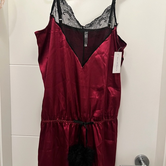 Coquette Other - Coquette Satin and Lace Chemise in Deep Red